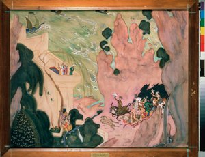Nicholas (Nikolai) Rimsky Korsakov (Rimsky-Korsakov) (1844-1908) によるバレエ ""Sheherazade"" (Scheherazade) の準備幕。 Valentin Alexandrovich Serov (1865-1911) の作品、紙に水彩、ガッシュ 作： Valentin Aleksandrovich Serov