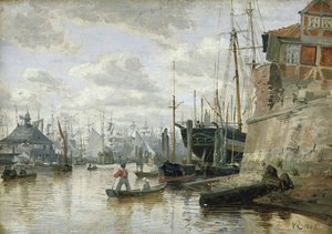 ハンブルク港の丸太小屋、1848年（船上の紙に油彩） 作： Valentin Ruths