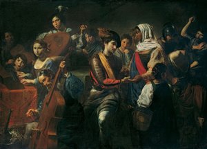 占い師との陽気な会社、1631年 作： Valentin de Boullogne