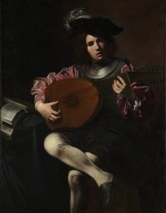 リュート奏者、c.1625-26（帆布に油彩）