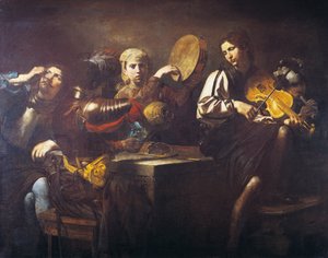 音楽家と兵士、1626年頃、ヴァレンティン・ド・ブローニュ（1591-1632）作、油彩・キャンバス