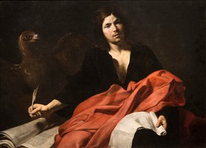 ヴァレンティン・ド・ブーローニュ（1591-1632）作「福音書の聖ヨハネ」。油彩・キャンバス 作： Valentin de Boulogne