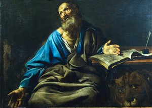 「伝道者聖マルコ」、c1611-1632 作： Valentin de Boulogne