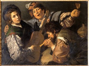 音楽を奏でる三人の男 1616年頃 （油彩・キャンバス 作： Valentin de Boulogne