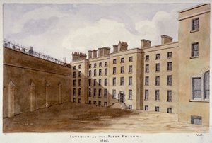 フリート刑務所の中庭、ロンドン市、1805年 作： Valentine Davis