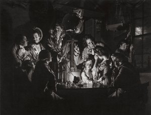 ダービーのジョセフ・ライトの後のエアポンプでの鳥の実験、1769年。 作： Valentine Green