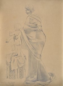 女性と子供（デッサン）