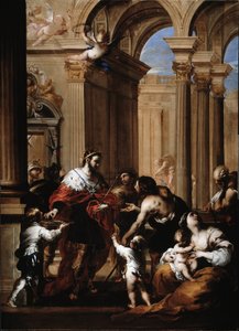 フランス王ルイ9世の慈善（1214-1270）（施しをするフランス王ルイ9世）ヴァレリオ・カステッロ（1624-1659）の絵画 ゲネス、ストラーダ・ヌォーヴァ美術館（元パラッツォ・ビアンコ 作： Valerio Castello