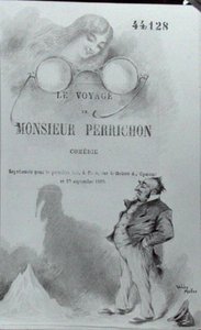 Eugene Labiche（1815-88）の「Le Voyage de Monsieur Perrichon」（1860-65年頃発行）の表紙（紙に水彩）（モノクロ写真 作： ヴァレリー・ミュラー
