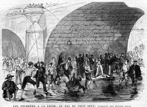 1868年、パリのナイン橋の下で、釣り人が釣り糸を垂れています。
