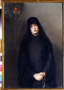 修道女（修道女）。 Varvara Matveyevna Baruzdina (1862-1941) による絵画。 キャンバスに油彩 作： Varvara Baruzdina
