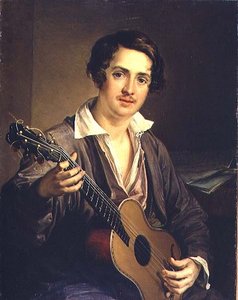ギタープレイヤーヴィルトゥオーゾ・ギタリスト、ウラジーミル・イワノヴィッチ・モルコフ（1803-64）の肖像 1839年（油彩・キャンバス