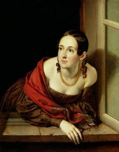 彼女の窓の女性または、会計係の妻 作： Vasili Andreevich Tropinin