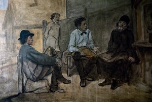 ヴァシリー・ペロフ（1834-1882）の「宗教に関する論争」。ロシア、20世紀 作： Vasili Grigorevich Perov