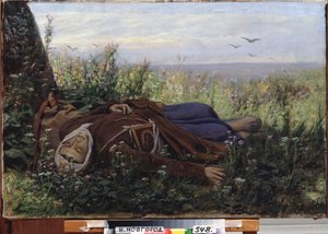 畑の巡礼者。 Vasili（Vasili）Grigoryevich Perov（1834-1882）による絵画、キャンバスに油彩 作： Vasili Grigorevich Perov