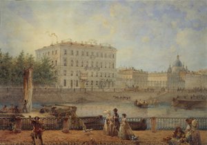 セントピーターズバーグ。フォンタンカ川とデルジャヴィン邸の眺め、1861年 作： Vasili Semenovich Sadovnikov