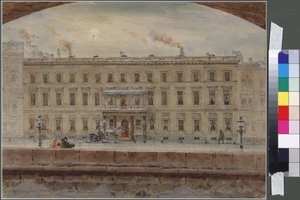 サドヴニコフ（Vasily Semyonovich, 1800-1879）作「冬の宮殿の予備の家」。紙に水彩画 作： Vasili Semenovich Sadovnikov