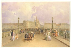 1851年のサンクトペテルブルクのブラゴヴェシチェンスキー橋の眺め 作： Vasili Semenovich Sadovnikov