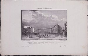 サンクトペテルブルクの景色。モイカ川の堤防にある参謀本部、1833年 作： Vasili Semenovich Sadovnikov