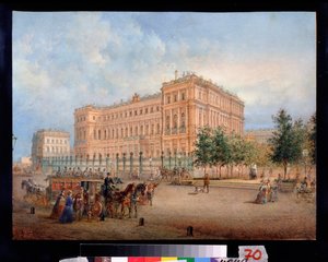 サンクトペテルブルクのニコラス宮殿の眺め。 Vasily Semyonovich Sadovnikov (1800-1879) の作品、紙に水彩 作： Vasili Semenovich Sadovnikov