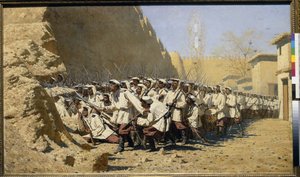要塞へ、彼らを入れてください！ （戦闘前の軍隊の集合）（要塞の壁で、彼らを入れてください！） - Vasili Vasilyevich Vereshchagin（Vereshchagin）（1842-1904）による絵画、キャンバスに油彩（95x160.5 cm） 作： Vasili Vasilievich Vereshchagin