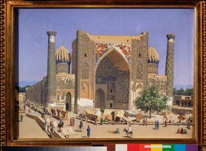 La medersa Cher Dor (la porte des lions) sur la place du Registan a Samarcande (Ouzbekistan) (The Sherdar Madrasah at the Registan Square in Samarkand) - Peinture de Vasili Vasilyevich Vereshchagin (Vassili Verechtchaguine) (1842-1904), huile sur toile   1