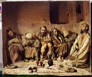 オリエンタリズム: 中東の通りに座っているアヘン喫煙者 (アヘン喫煙者)。 Vasili Vasilyevich Vereschagin（Vereshchagin、Vereshchagin）（1842-1904）による絵画 作： Vasili Vasilievich Vereshchagin