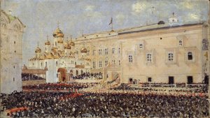 1883年、1883年5月15日のモスクワクレムリンでのアレクサンドル3世皇帝の戴冠式 作： Vasili Vasilievich Vereshchagin