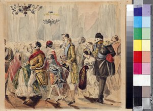 High Society Ball par Baranov、Vasili Venediktovich (1792-1836)、19 世紀の第 1 四半期。 - 紙に水彩 - 国立レールモントフ博物館タルハニー 作： Vasili Venediktovich Baranov
