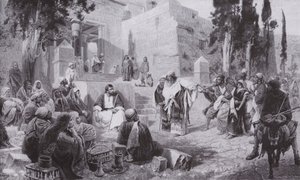 イエスと姦淫された女（リトグラフ 作： Vasilij Dmitrievich Polenov