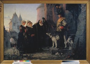 Le droit de la Premier nuit (droit de seigneur du seigneur) - 最初の夜の権利 - Vasili Dmitrievich Polenov (1844-1927) による絵画、キャンバスに油彩 作： Vasilij Dmitrievich Polenov