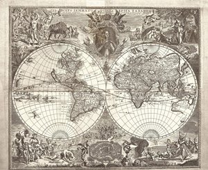 世界の二重半球地図、1713 作： Vasily Anufrievich Kiprianov