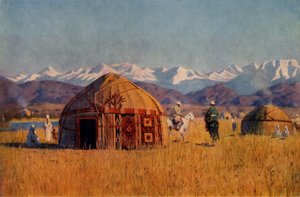 チュー川沿いのキルギスユタ、1869年〜1870年、1965年。 作： Vasily Vereshchagin