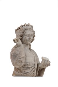 戴冠させた女性聖人の彫刻された大理石の胸像（大理石） 作： Venetian School
