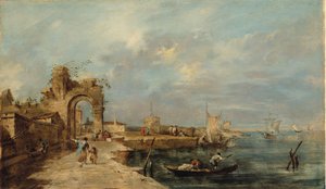 廃墟のアーチと海港のあるカプリス 作： Venetian School