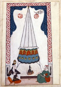 オスマン帝国時代のトルコの住居の内観。ミニチュア「トルコの記念品」（codex Cicogna 1971 "Memorie Turchesche"）より 17世紀ヴェネチア派の水彩画。 作： Venetian School