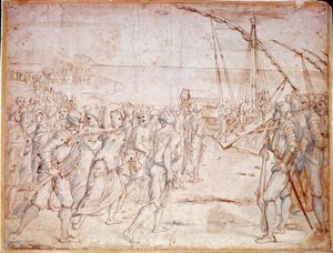 スペインのフィリップ3世が1609年9月22日に条約を締結したことに伴い、スペインからのモリスケ人（スペインのイスラム教徒が強制的にカトリックに改宗させられた）の国外追放。ヴィンセンシオ・カルドゥチョ（1576-1638）の絵 作： Vicente Carducho