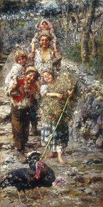 七面鳥の子供たち（キャンバスに油彩） 作： Vicenzo Irolli
