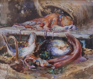 海釣り（紙に水彩） 作： Vicenzo Irolli