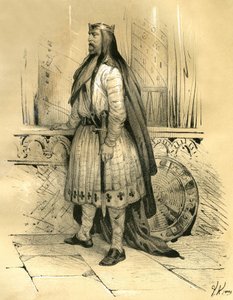 髪のクロディオンは、428年頃から447年に亡くなるまでサリア・フラン人の指導者で、メロヴィング人の祖先と思われる。ヴィクトール・アダム（1801-1866）が、1世紀半ばにアルダン兄弟によって出版された本『中世のフランス』の中で描いた版画。 作： Victor Adam