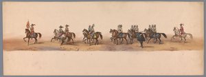 1836年、ユトレヒト大学の200周年記念の歴史的な行進（プレート2） 1600 年 7 月 3 日、ニーウポールトでの勝利の翌日、オステンデへのオランダ軍の進軍。 H H Studentの衣装パフォーマンスによる 作： Victor Adam