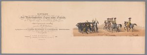ユトレヒト大学の 200 周年記念の歴史的な行進、1836 年 (タイトル プリント) 1600 年 7 月 3 日、ニーウポールトでの勝利の翌日、オステンデへのオランダ軍の進軍。 H H Stud による衣装パフォーマンスによると 作： Victor Adam