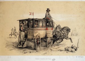 パリのオムニバス・カー - アダムによるリトグラフ、1840年頃 作： Victor Adam