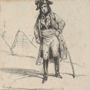 19 世紀半ば、剣に寄りかかる兵士。 作： Victor Adam