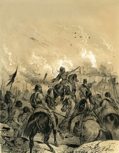 390年のアリアの戦いの後、ローマを占領したガリア人。19世紀半ばにアルダン兄弟によって出版された『中世のフランス』に掲載されたヴィクトル・アダム（1801-1866）のエングレーヴィング。 作： Victor Adam
