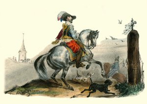ラングドックの紳士であり、田舎の領主であるソミエールの子爵。1850年頃にパリで制作されたヴィクター・アダムの挿絵「グロテスク・アルバム、傑出したタイプの選択」に収録されています。 作： Victor Adam