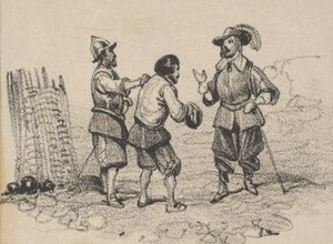 19 世紀半ばの 3 人の男性の言い争い。 作： Victor Adam