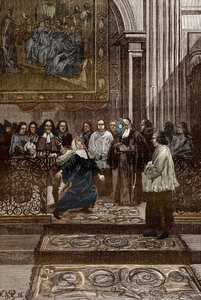 Affaire des possedes de Loudun (demons de Loudun) 1630 年頃: 「シノンの司祭、Pierre Barre によるウルスリン修道院の憑依された母親の悪魔祓い、Loudu の憑依の図解 作： Victor Armand Poirson