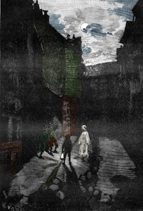 超常現象：「「お化け城の中庭に幽霊が現れる」」（お化け城に幽霊が現れる）「「Les mysteres de la science」」より彫刻、ルイ・フィギエ、個人蔵 作： Victor Armand Poirson
