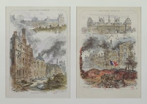 1871年の火災前後のチュイルリー宮殿とオテルドヴィルの景色 作： Victor Coindre